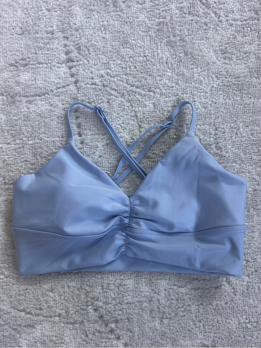 NEW - ALO Yoga Women’s Airlift Divine Bra, Light Blue Ruched Sports Bralette - Picture 3 of 5